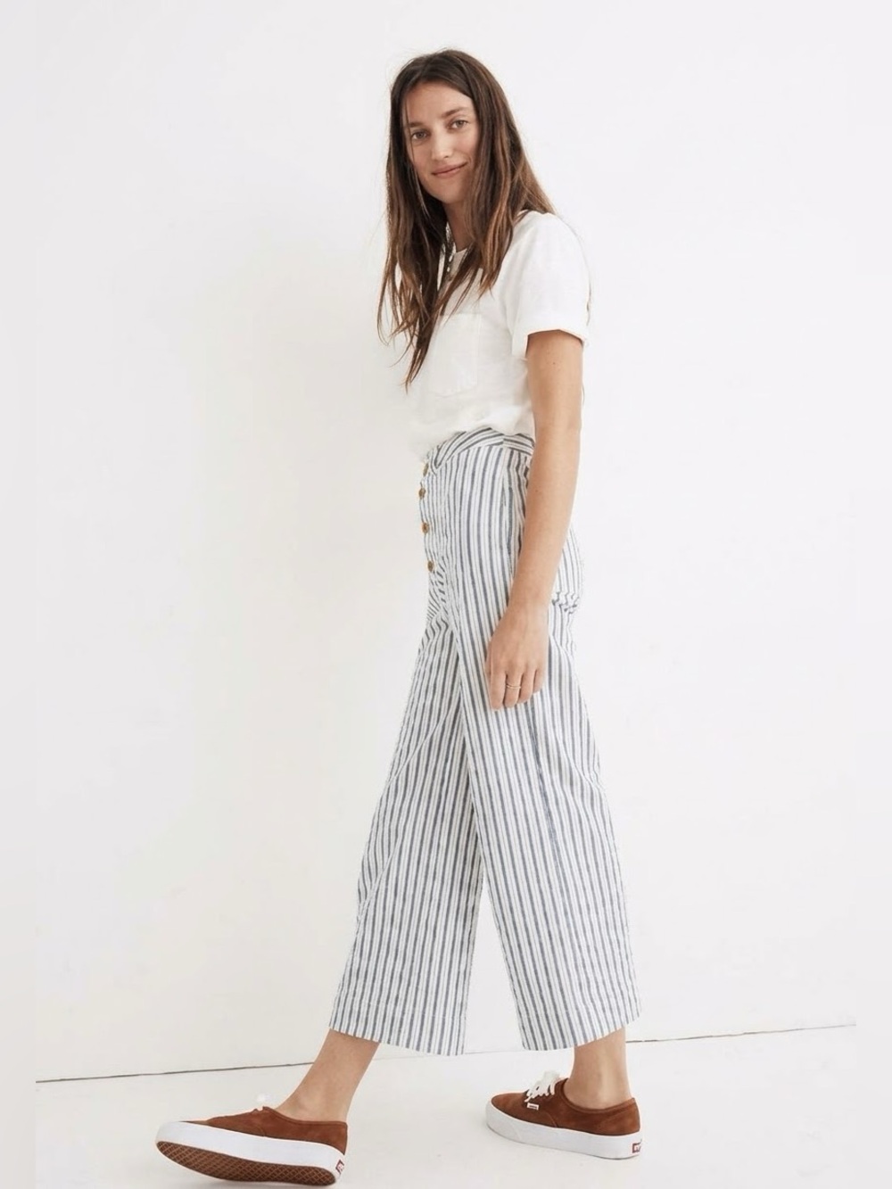 MADEWELL EMMETT WIDE-LEG CROP PANTS IN STRIPE: BUTTON FRONT EDITION 26